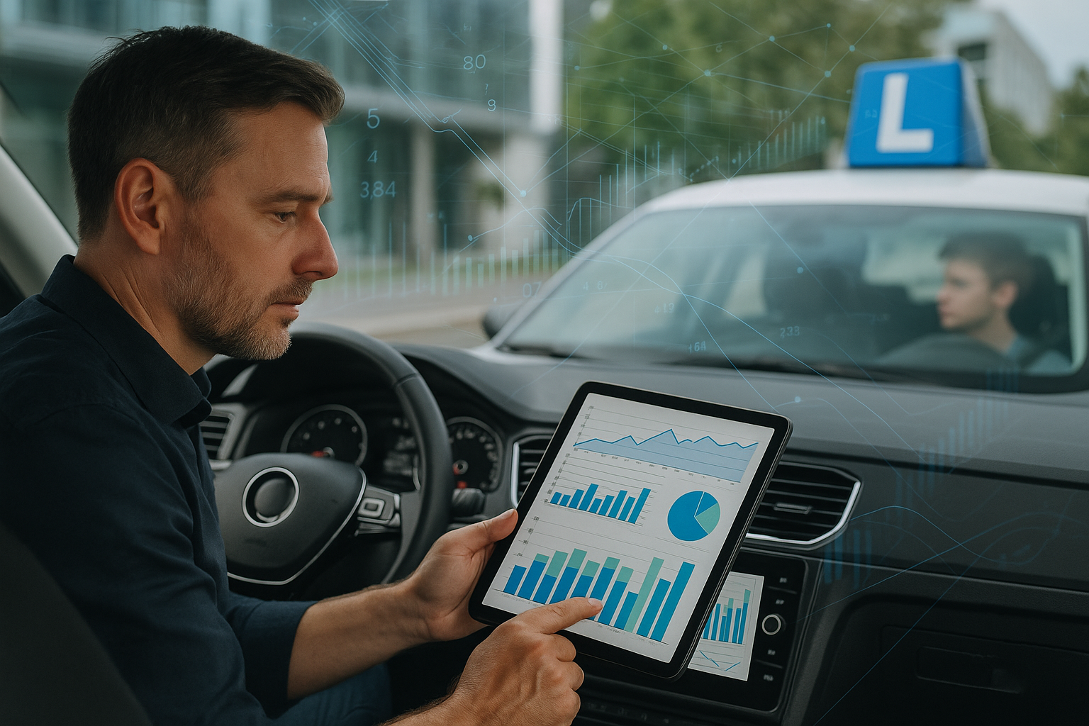 Rijinstructeur analyseert data en resultaten om slagingspercentage van zijn rijschool te verhogen